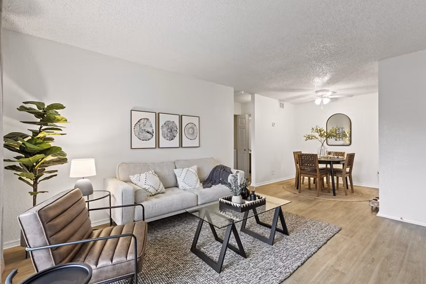 Spacious living room with modern decor in Coventry Park Apartments