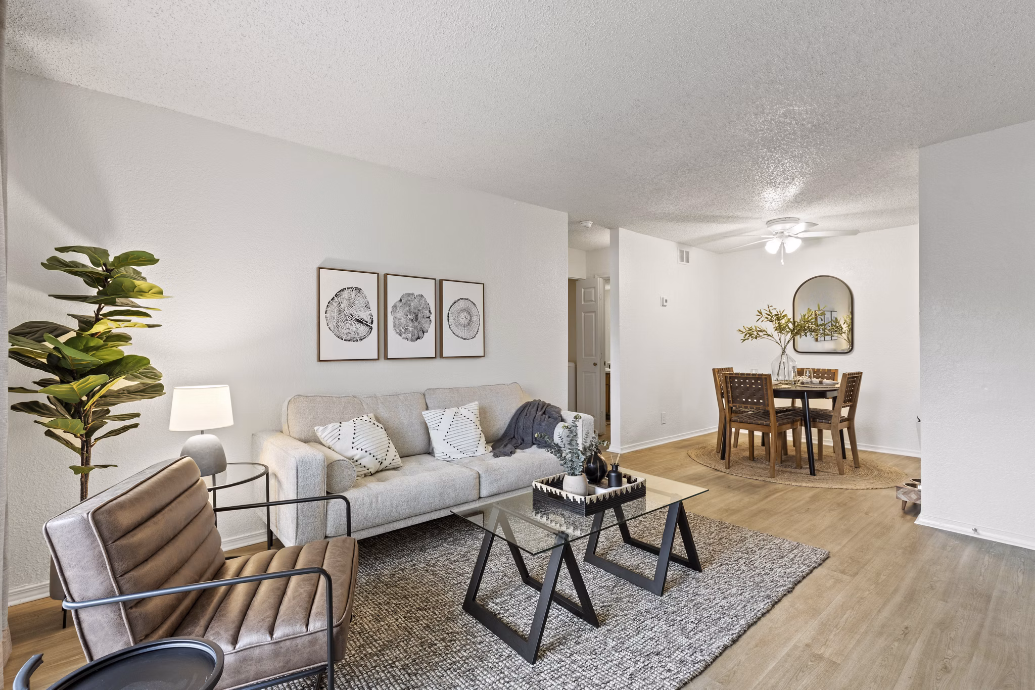 Spacious living room with modern decor in Coventry Park Apartments