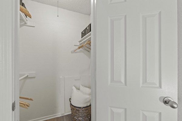 Walk-in closet with built-in shelves in Cascades at Southern Hills Apartments