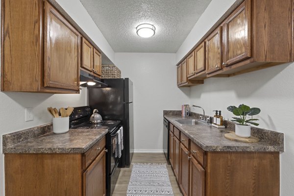 Spacious kitchen with modern appliances at Cascades at Southern Hills Apartments Perfectly designed for luxury living