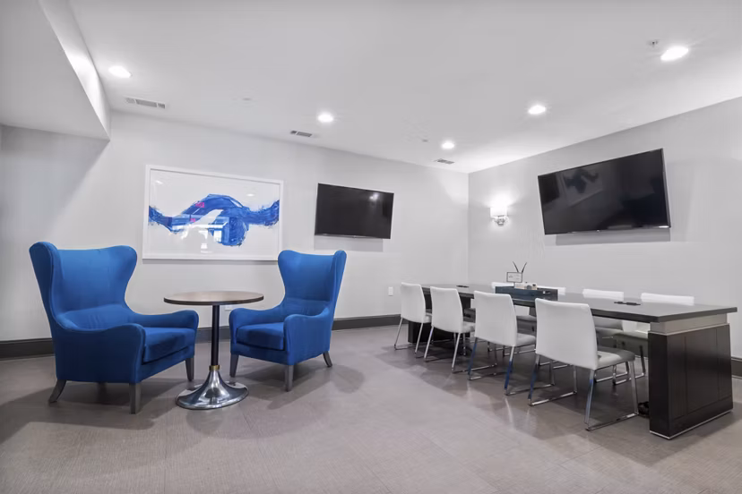Clubhouse featuring modern interiors and social spaces at Oberlin Court Apartments