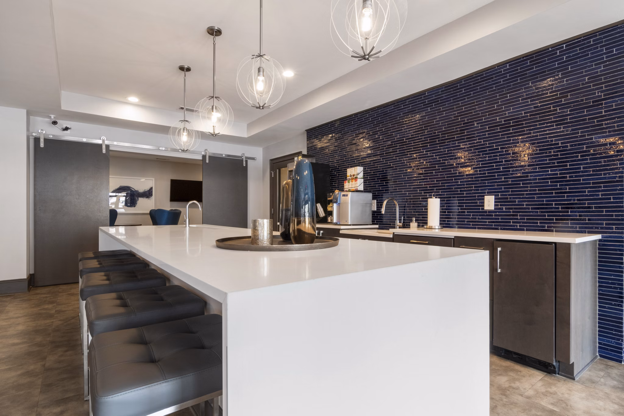 Clubhouse featuring modern design and vibrant interiors at Oberlin Court Apartments