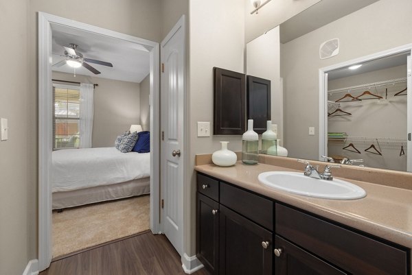 Elegant bathroom with modern fixtures at Artisan at Brightleaf Apartments