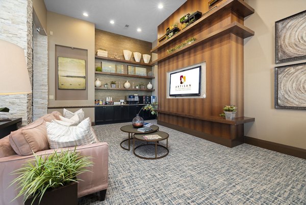 Lobby featuring modern seating and decor at Artisan at Brightleaf Apartments