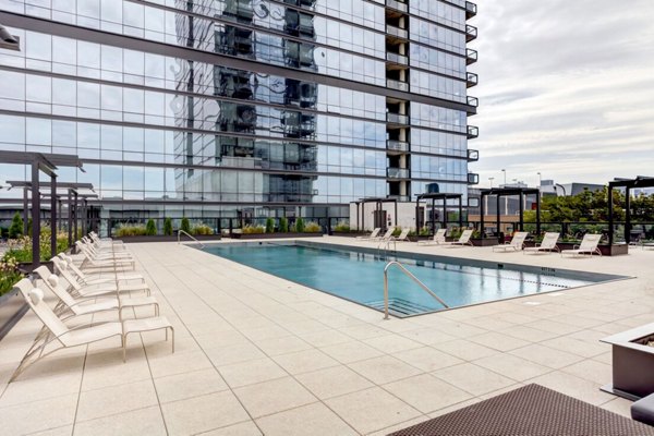 Rooftop pool with city views at SoNo East Apartments