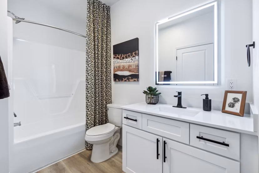 Bathroom with sleek fixtures and modern design at Verde Vista Apartments