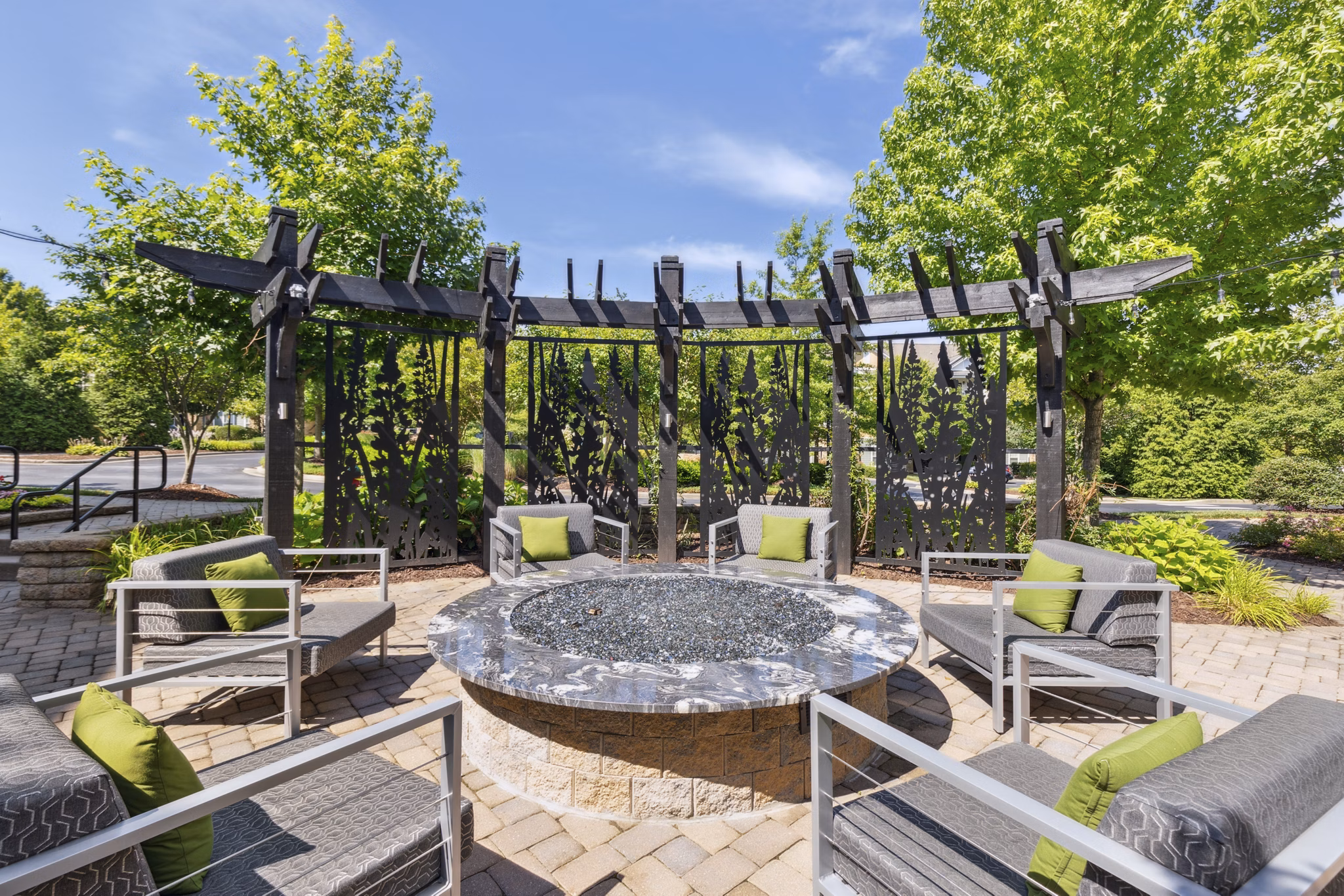 Cozy fire pit area at Verde Vista Apartments perfect for evening gatherings