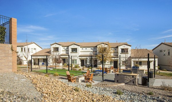 Courtyard with landscaped gardens at Diamond Mesa Apartments in Albuquerque