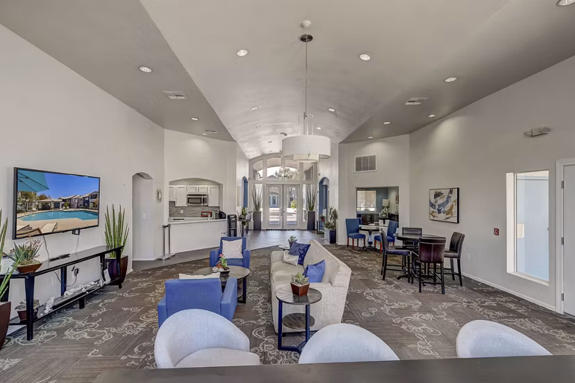 Clubhouse featuring modern lounge seating at Allure at Tempe Apartments