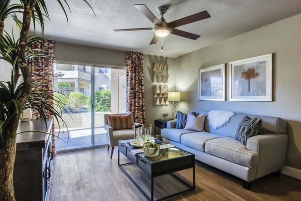 Spacious living room with modern furnishings at Allure at Tempe Apartments for luxury living