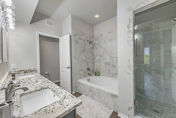 Modern bathroom with luxurious fixtures at Barton Creek Villas Apartments