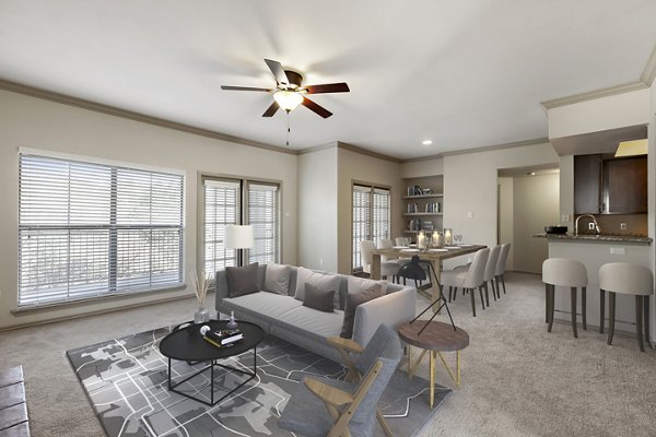 Spacious living room with contemporary decor at Barton Creek Villas Apartments Perfect blend of comfort and style for luxury living