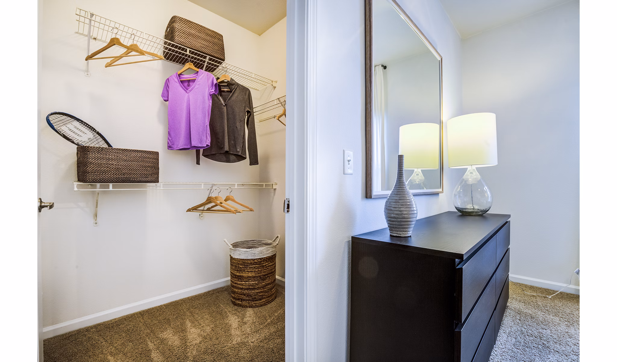Bedroom closet with custom shelving in The Vinoy at Innovation Park Apartments