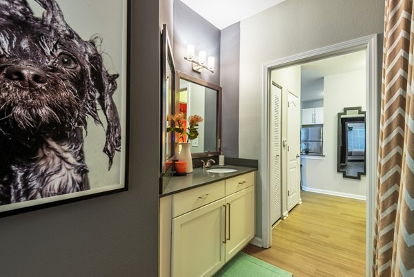 Bathroom with modern fixtures and sleek design at The Vinoy at Innovation Park Apartments