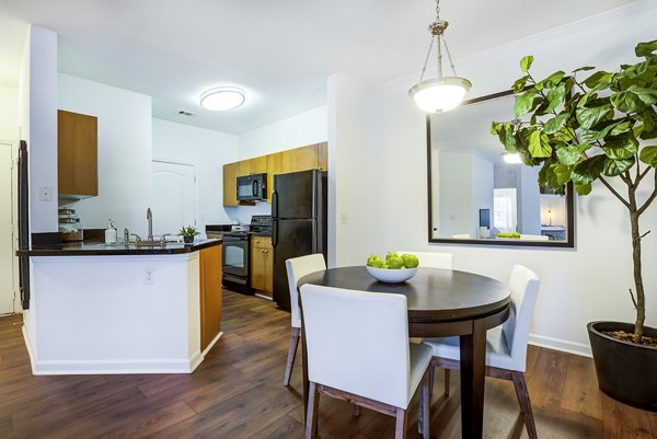 Modern dining room featuring elegant decor at The Vinoy at Innovation Park Apartments