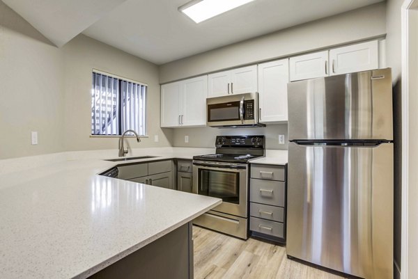 Elegant kitchen with modern appliances and sleek countertops at Avana Desert View Apartments