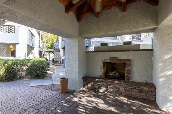 Spacious patio with mountain views at Avana Desert View Apartments