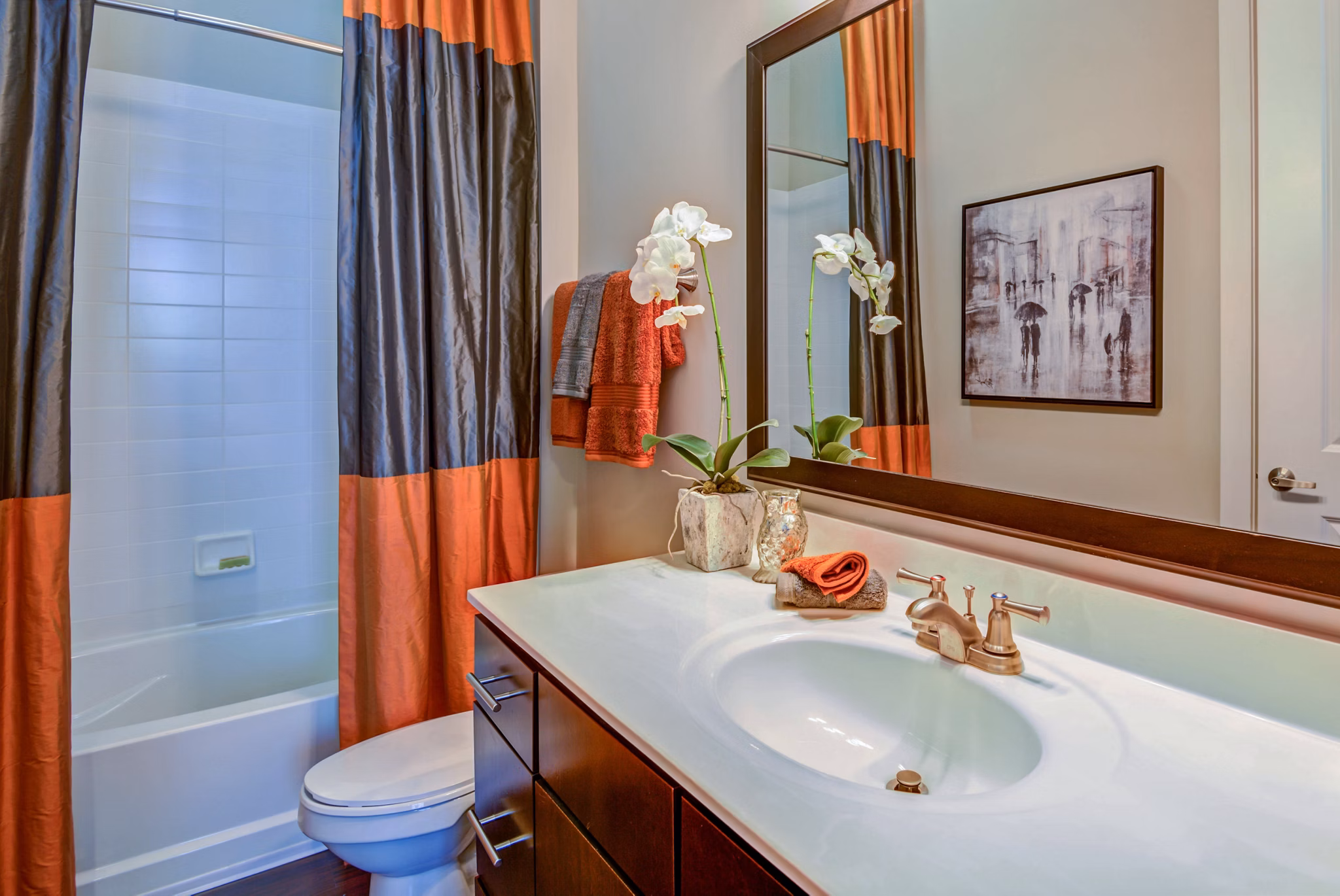 Modern bathroom with sleek fixtures at Whitehall Parc Apartment Homes