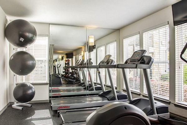 State-of-the-art fitness center at Reserve at Garden Oaks Apartments with modern exercise equipment