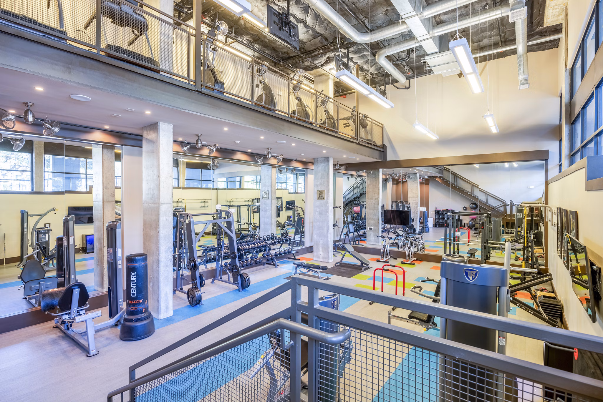 State-of-the-art fitness center with modern equipment at Tree Apartments, offering premium workout spaces for residents