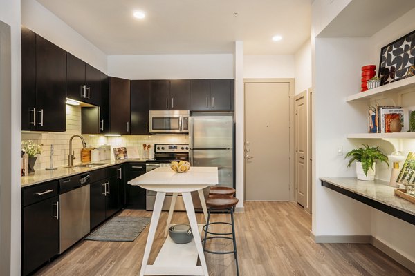 Sleek kitchen with modern appliances in Lakeshore Pearl Apartments, luxury living space