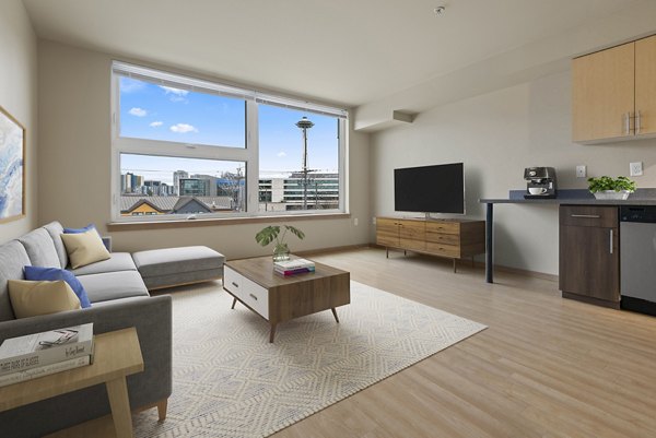 Modern living room with stylish decor in 708 Uptown luxury apartments