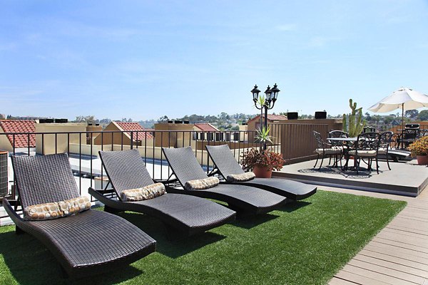 Spacious patio with outdoor seating at City View Apartments, luxury living by Greystar