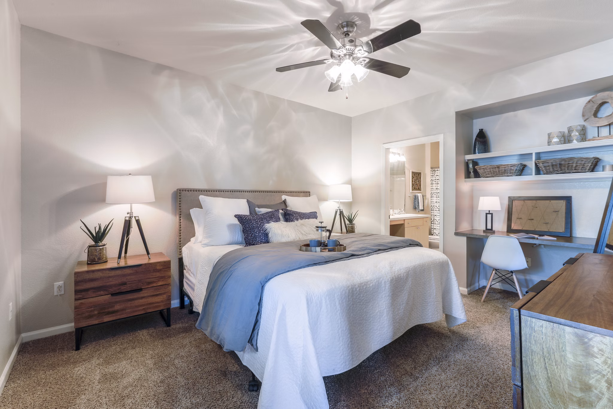 Cozy bedroom with modern decor at Avana Thornton Station Apartments