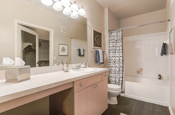 Bathroom featuring modern fixtures at Avana Thornton Station Apartments