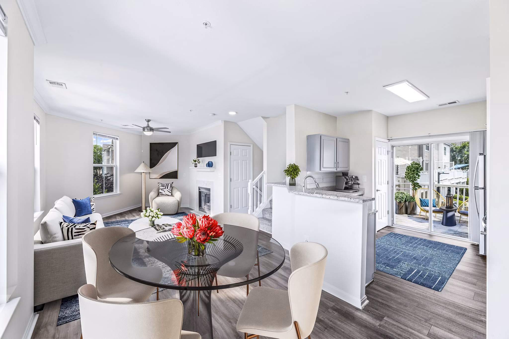 Dining room featuring elegant wooden furniture at Townes at Herndon Apartments