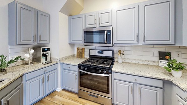Modern kitchen with stainless steel appliances at Townes at Herndon Apartments