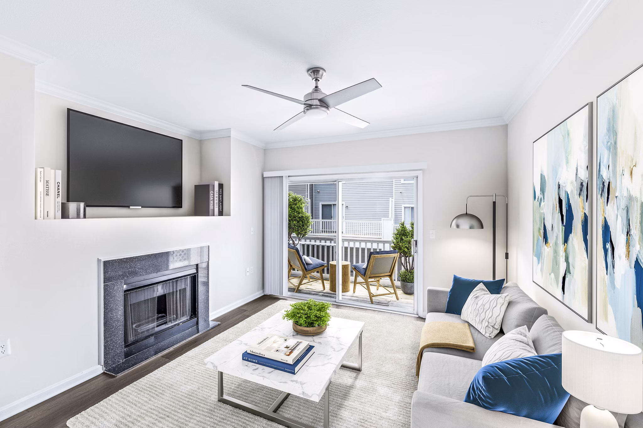 Spacious living room with modern decor at Townes at Herndon Apartments