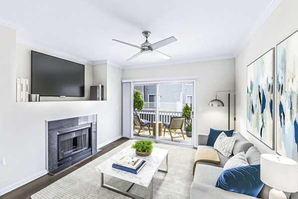 Spacious living room with modern decor at Townes at Herndon Apartments