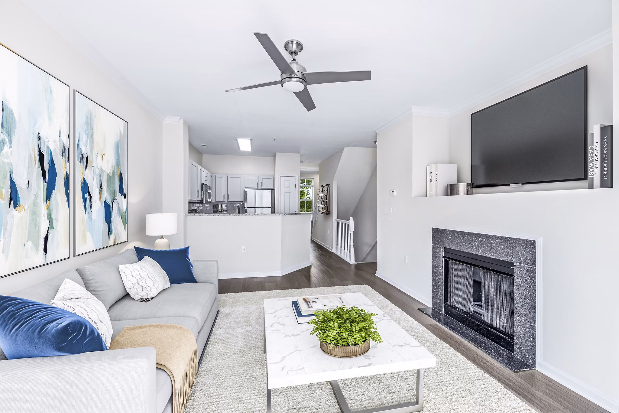 Spacious living room with modern decor at Townes at Herndon Apartments