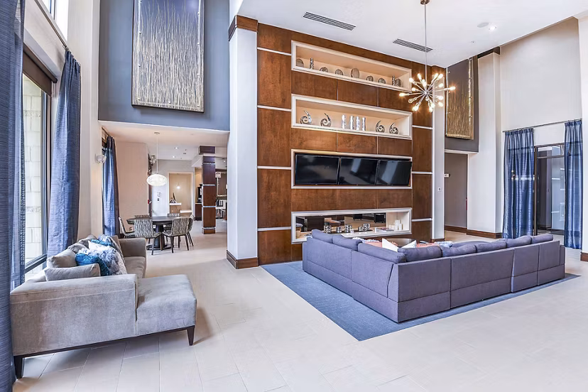 Clubhouse with modern seating and design at The Four Apartments