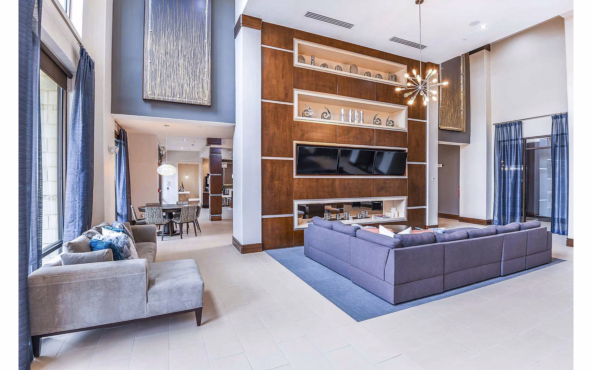 Clubhouse with modern seating and design at The Four Apartments