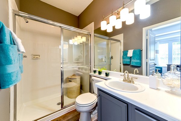 Modern bathroom with sleek fixtures in Townhouse Atlanta apartments