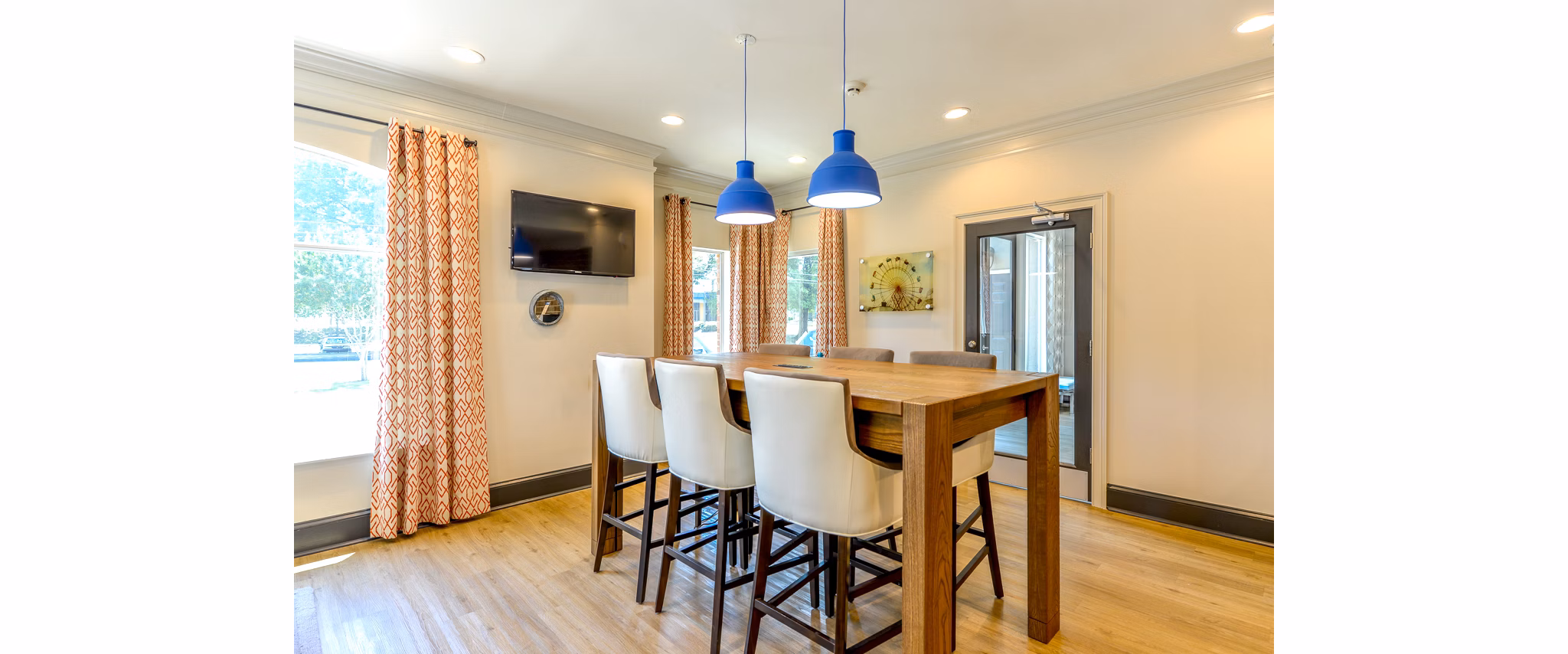 Modern clubhouse with stylish seating and billiards table at Townhouse Atlanta luxury apartments