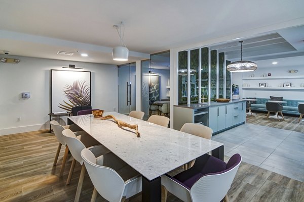 Clubhouse with modern design elements at Solmar on 6th luxury apartments, highlighting stylish social spaces in a premium setting