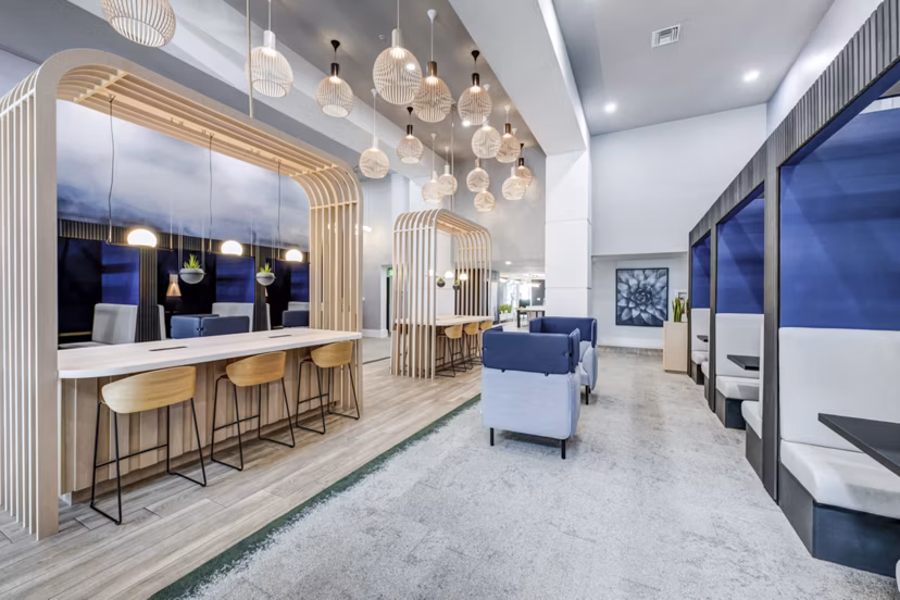 Mail room with sleek design and secure mailboxes at Solmar on 6th apartments