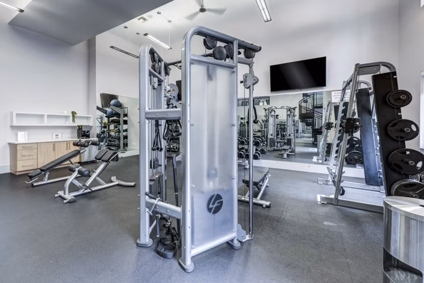 Modern fitness center with state-of-the-art equipment at Solmar on 6th luxury apartments