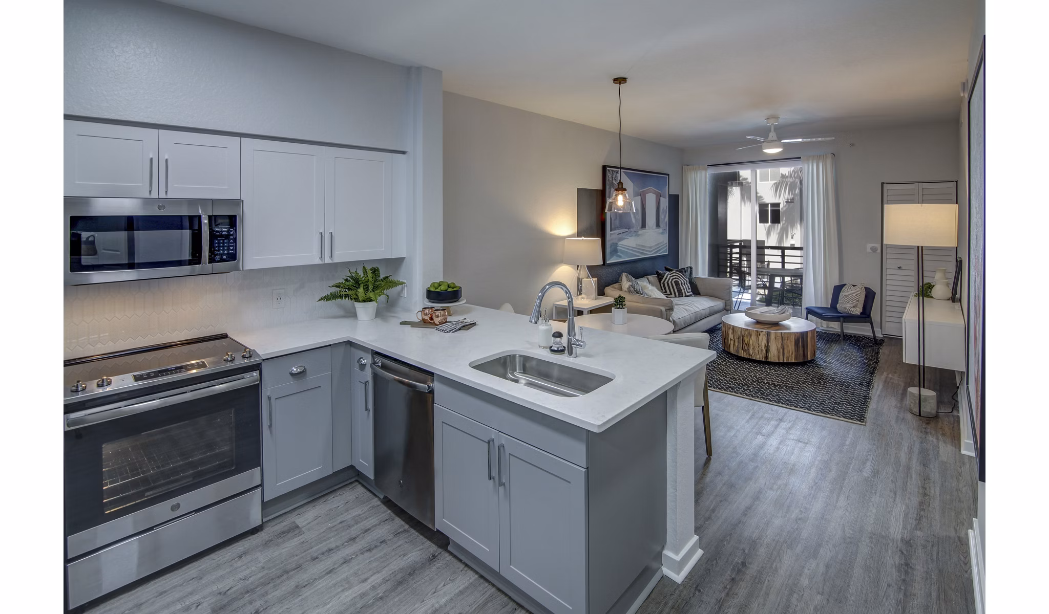 Sleek kitchen with stainless steel appliances at Solmar on 6th luxury apartments