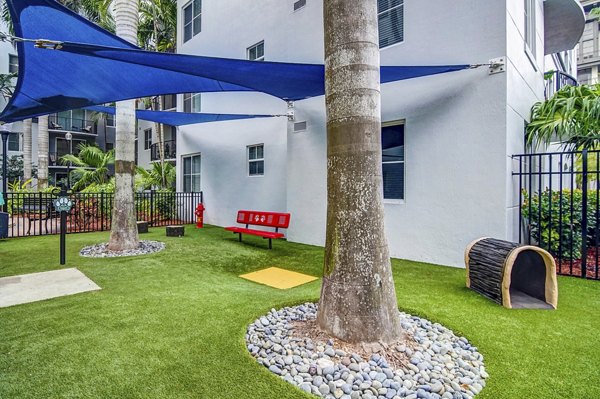 Dog-friendly park with agility equipment at Solmar on 6th luxury apartments