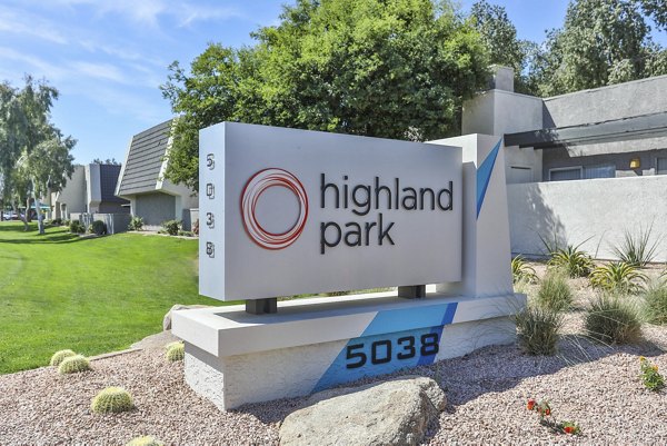 Highland Park Apartments: Stylish entrance signage at luxury apartments