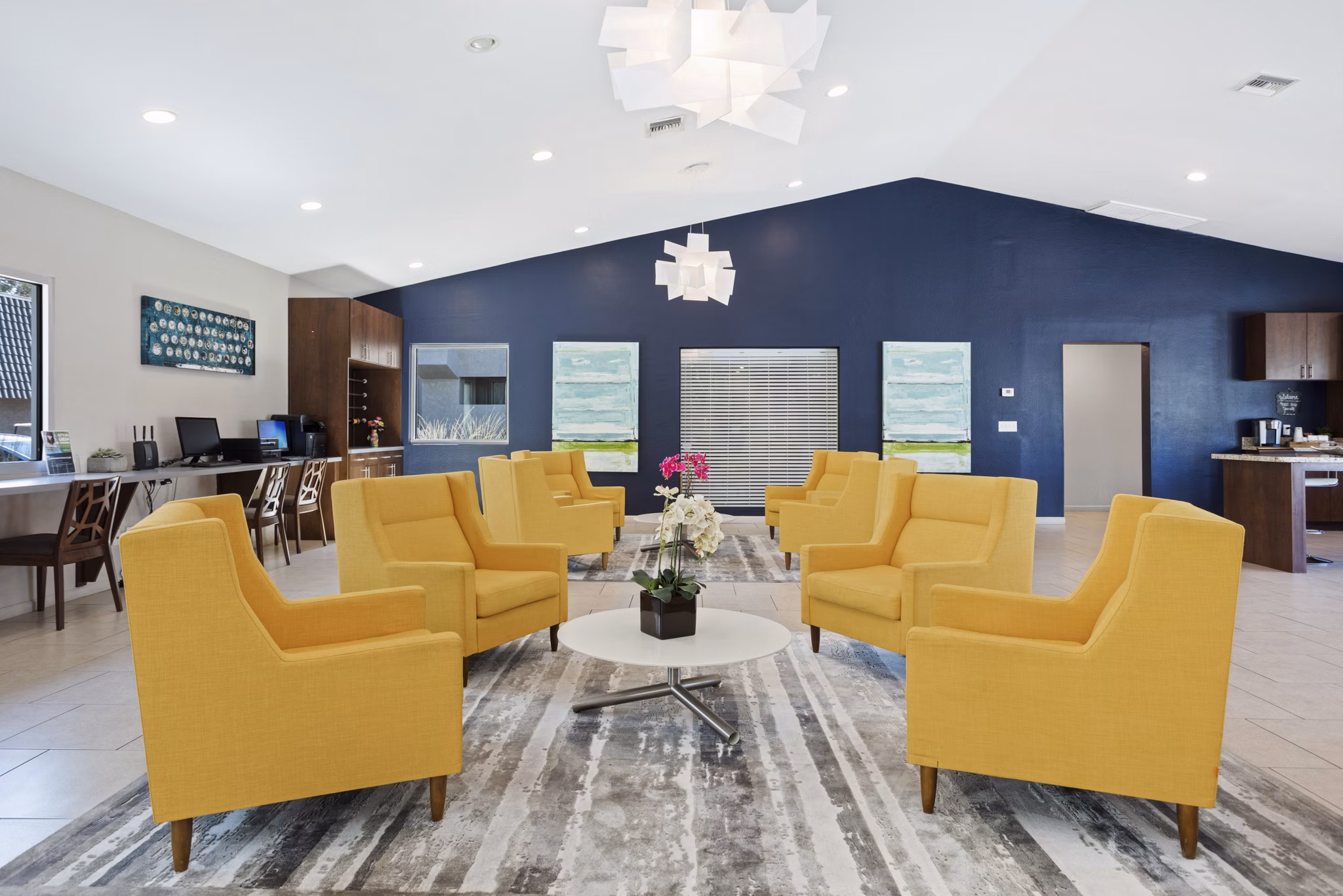 Clubhouse featuring contemporary design and gathering spaces at Highland Park Apartments