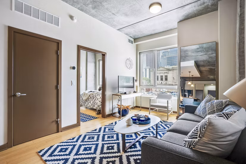 Modern living room with elegant furnishings at The Granary Apartments