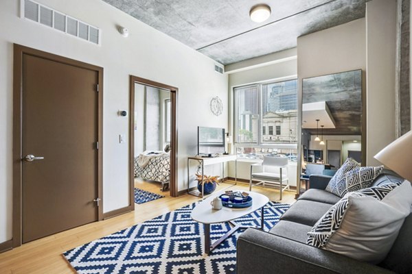 Modern living room with elegant furnishings at The Granary Apartments