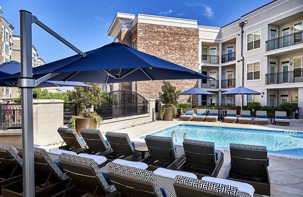 Pool with cabanas at Solis SouthPark Apartments in Charlotte