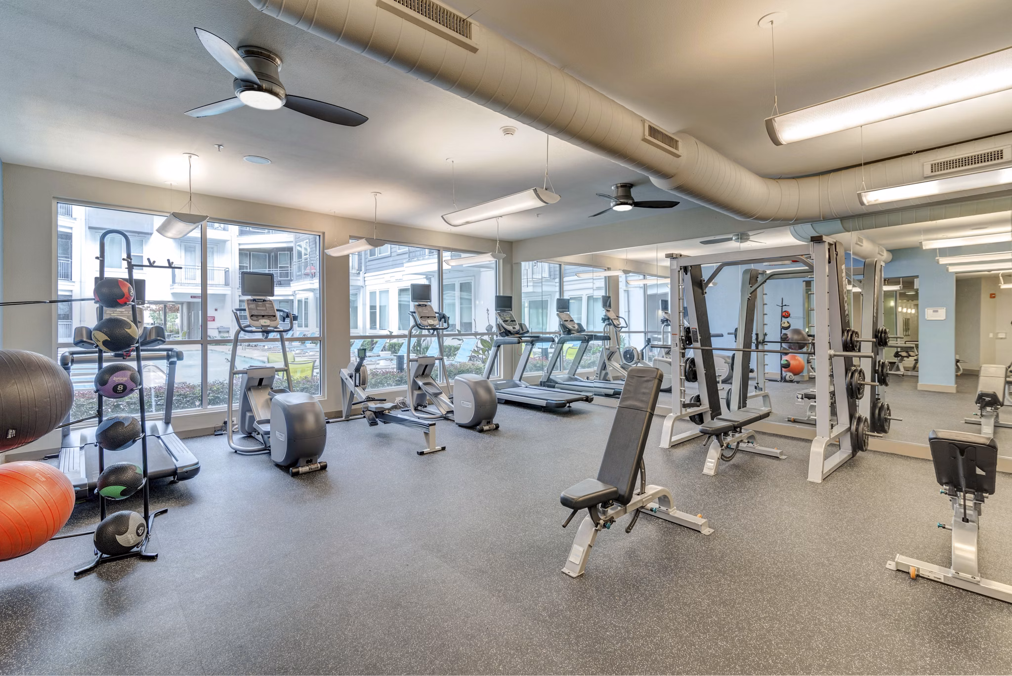 State-of-the-art fitness center with modern equipment at Burnet Flats Luxury Apartments in Austin