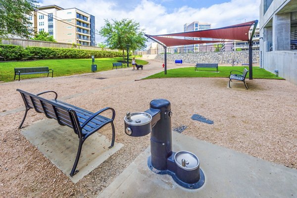 Outdoor patio with modern seating at Elan Med Center Apartments in Houston